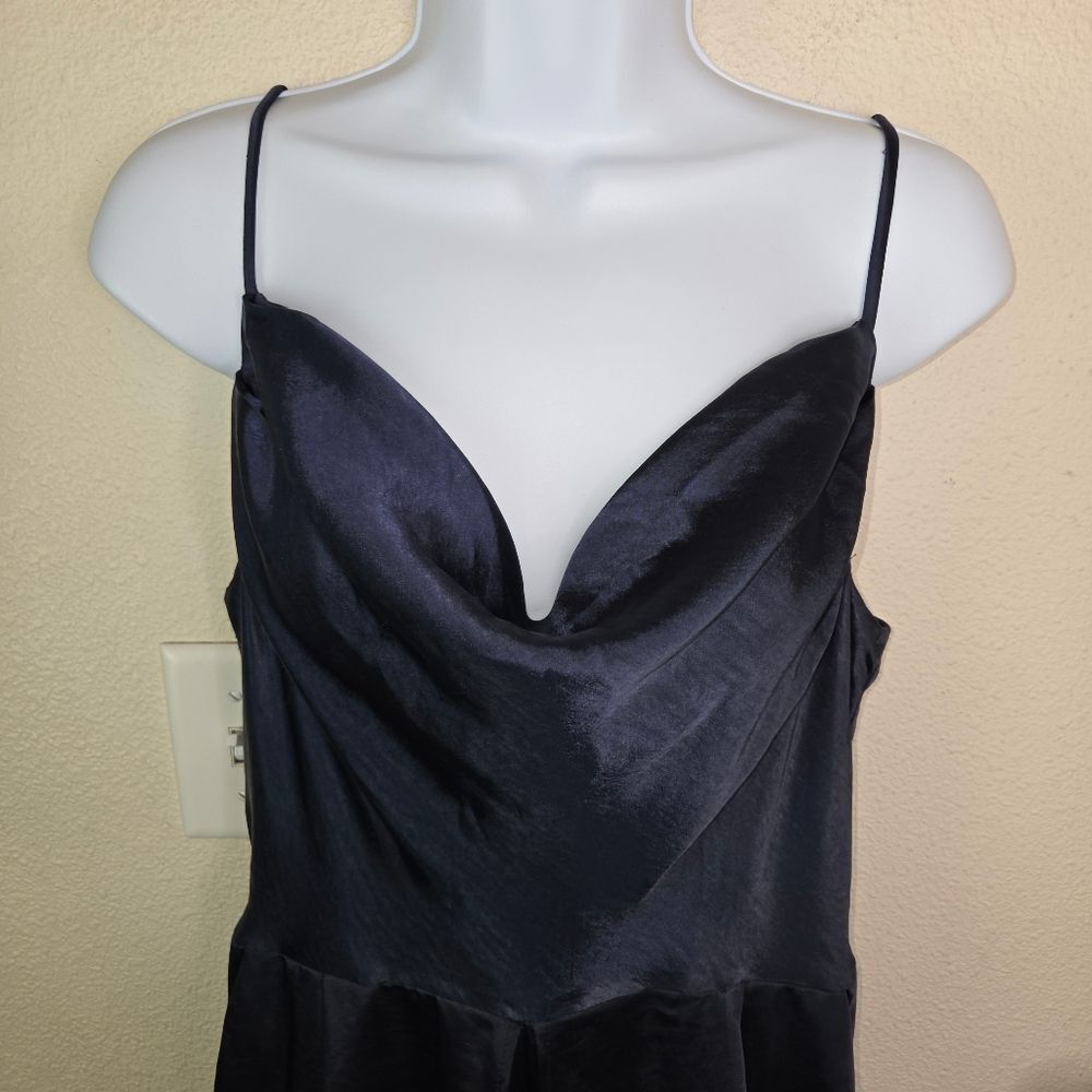 Skies Are Blue Nwt Women's Cowl Neck Navy Blur Satin Jumpsuit Size MEDIUM - Picture 7 of 14